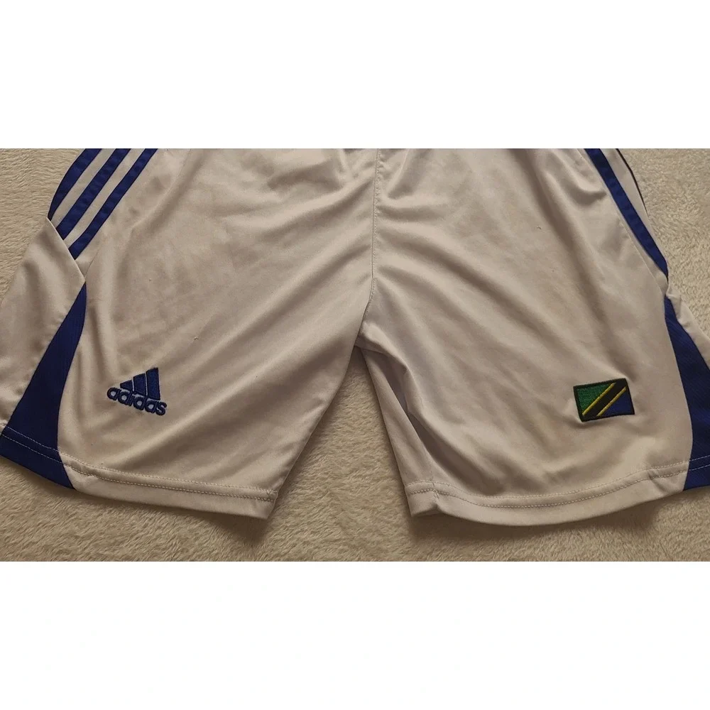 Adidas Tanzania Flag Soccer Shorts Men's White Blue Athletic Training Sporty